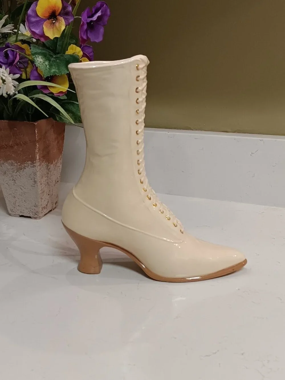 Vintage Ceramic Victorian Ladies Shoe Boot Planter / Vase